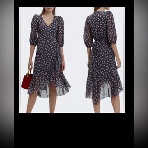 Ganni Tilden Midi Wrap Dress Stitch Mesh Floral Print in Greyish Brown Color 2